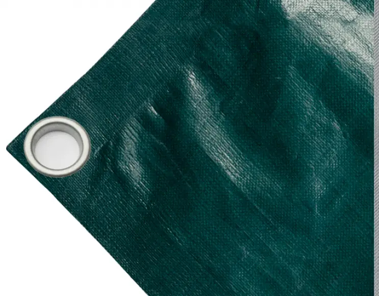 Abdeckplane Mulden aus hochfestem Polyethylen, Gewicht 230g/m². wasserdicht. Farbe grün. Ösen rund 40 mm