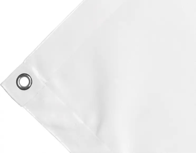 Abdeckplane Mulden aus hochfestem PVC 650g/m². wasserdicht. Farbe weiß. Ösen rund 17 mm Standard