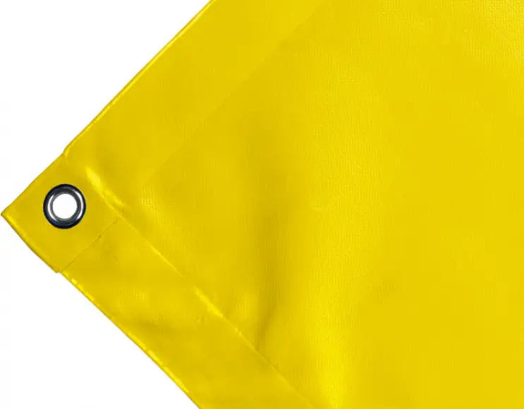 Abdeckplane Mulden aus hochfestem PVC 650g/m². wasserdicht. Farbe gelb. Öse 17 mm Standard