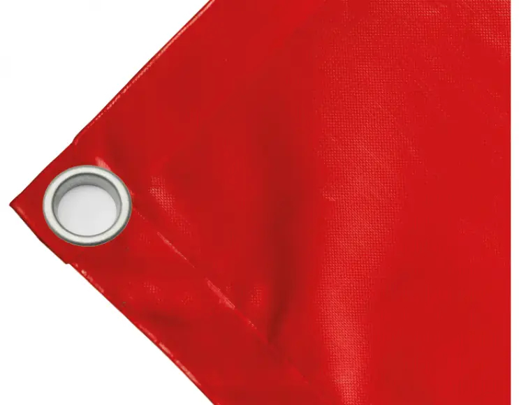 Abdeckplane Mulden aus hochfestem PVC 650g/m². wasserdicht. Farbe rot. Ösen 40 mm