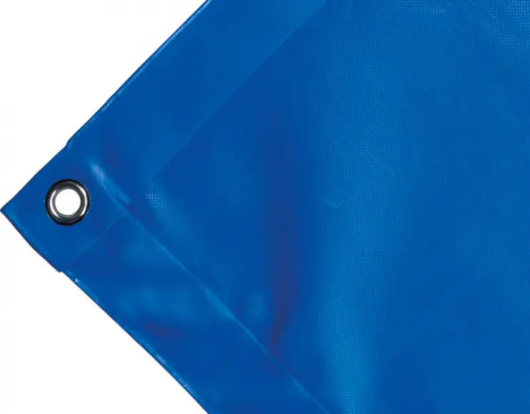 Abdeckplane Mulden aus hochfestem PVC 650g/m². wasserdicht. Farbe blau. Öse 17 mm Standard