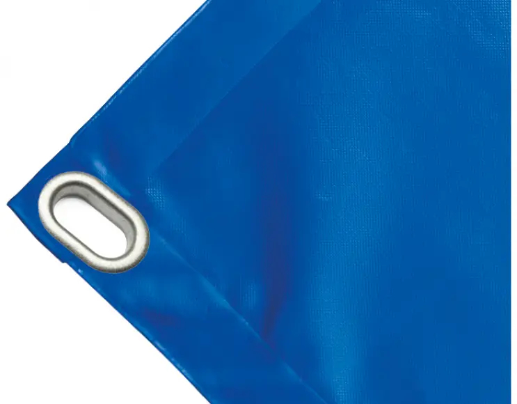 Abdeckplane Mulden aus hochfestem PVC 650g/m².  wasserdicht. Farbe blau. Öse 40x20 mm