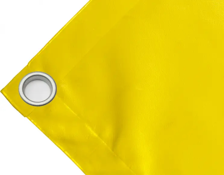 Abdeckplane Mulden aus hochfestem PVC 650g/m². wasserdicht. Farbe gelb. Ösen 40 mm