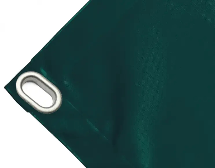 Abdeckplane Mulden aus hochfestem PVC 650g/m². wasserdicht. Farbe grün. Ösen oval 40x20 mm