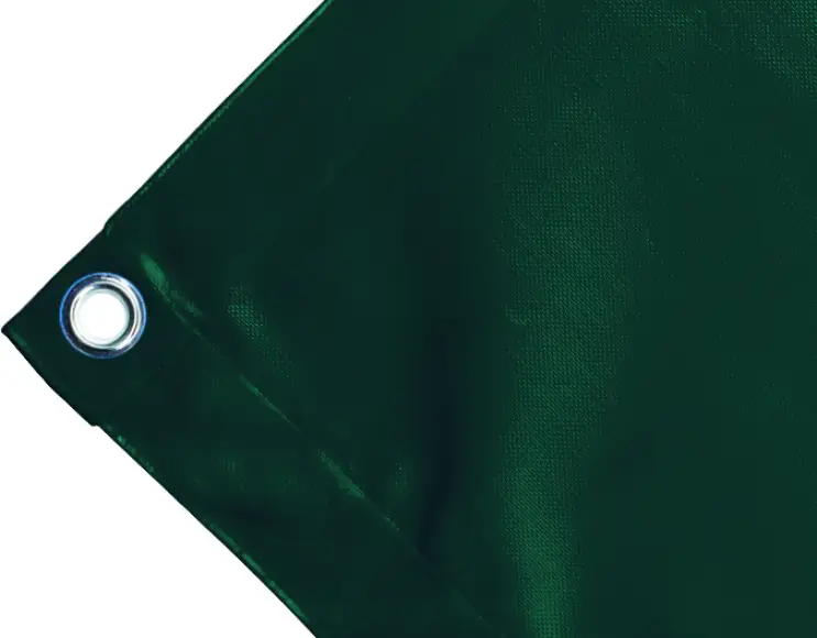 Abdeckplane Mulden aus hochfestem PVC 650g/m².  wasserdicht. Farbe grün. Ösen rund 23 mm