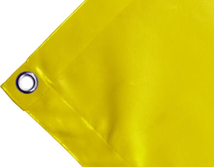 Abdeckplane Mulden aus hochfestem PVC 650g/m². wasserdicht. Farbe gelb. Ösen rund  23 mm
