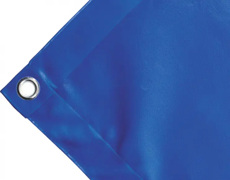 Abdeckplane Mulden aus hochfestem PVC 650g/m². wasserdicht. Farbe blau. Ösen rund 23 mm 