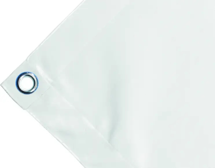 Abdeckplane Mulden aus hochfestem PVC 650g/m². wasserdicht. Farbe weiß. Ösen rund 23 mm