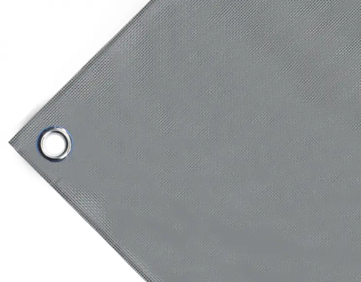 Abdeckplane Mulden aus hochfestem PVC 650g/m².  wasserdicht. Farbe grau. Ösen rund 23mm
