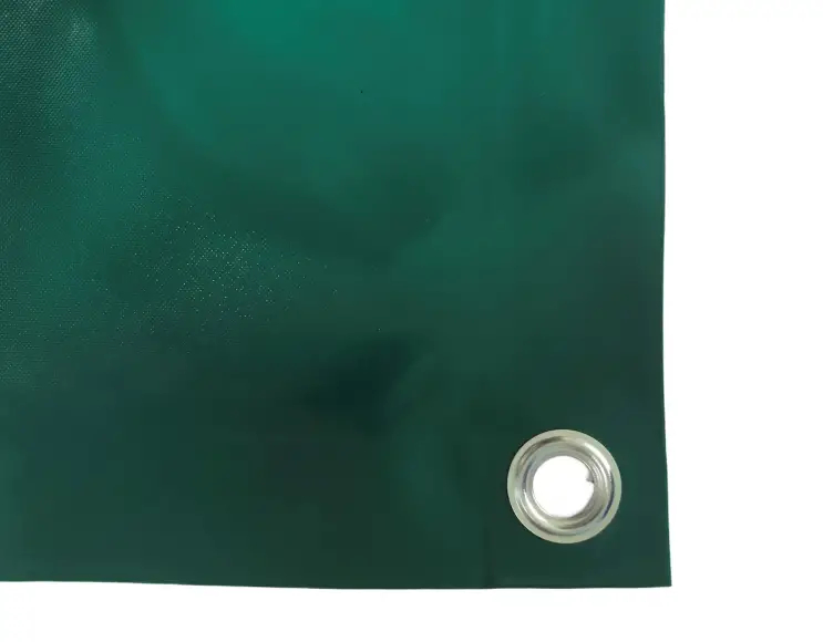 Abdeckplane Mulden aus hochfestem PVC400g/m². wasserdicht. Farbe Grün. Ösen 17 mm Standard