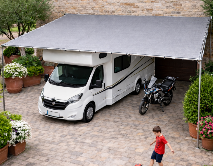 Reißfeste und schattenspendende Hagelschutzabdeckung für Autos und Wohnmobile, Grau