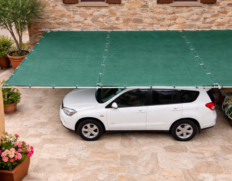 Reißfeste und schattierende grüne Hagelschutzabdeckung für Autos und Wohnmobile